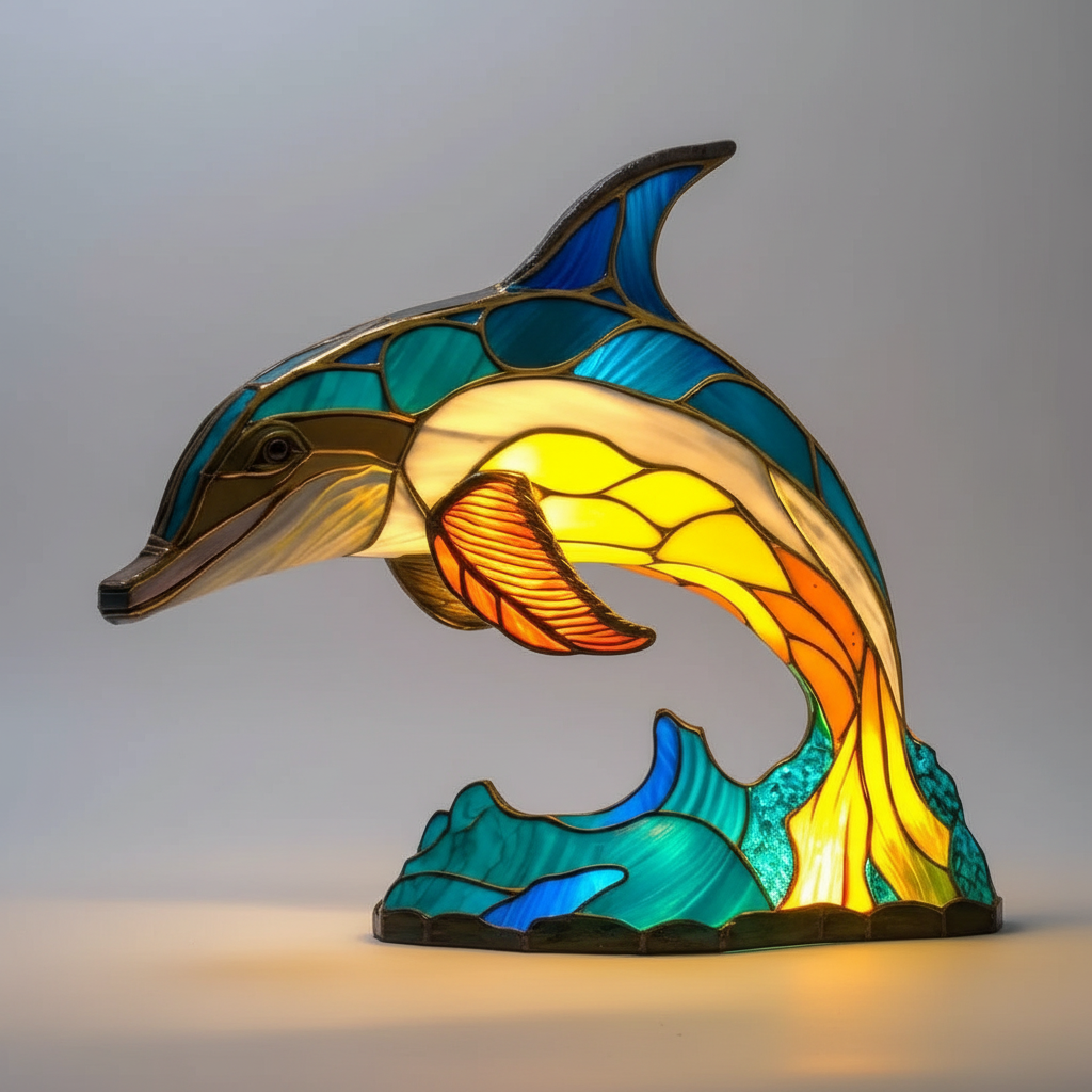 Detailed view of mosaic pattern on animal head table lamp. Artistic home decor with unique ambient lighting.