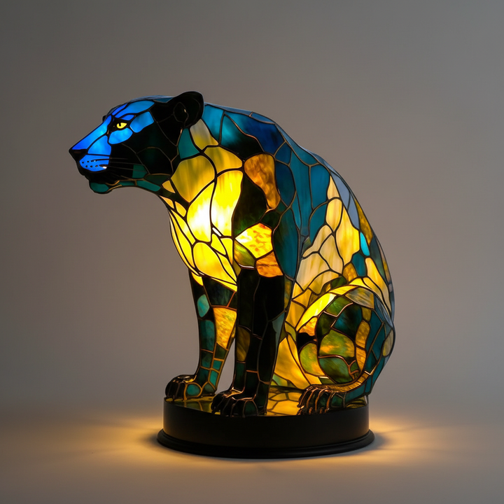 GleamPaw handmade mosaic animal head table lamp. A unique artistic design for ambient home lighting decor.