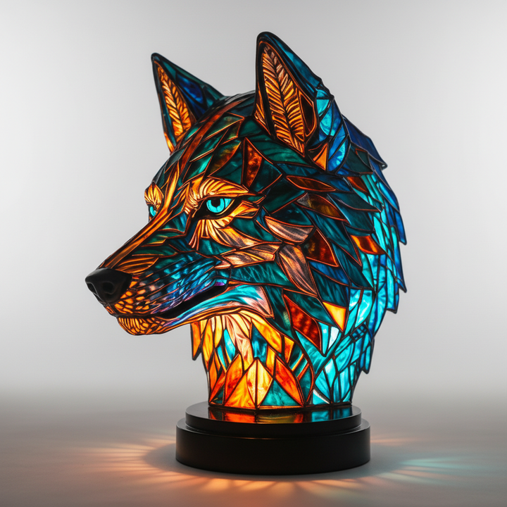 Handmade mosaic animal lamp. Decorative table lamp with an artistic animal head design, perfect home accent.