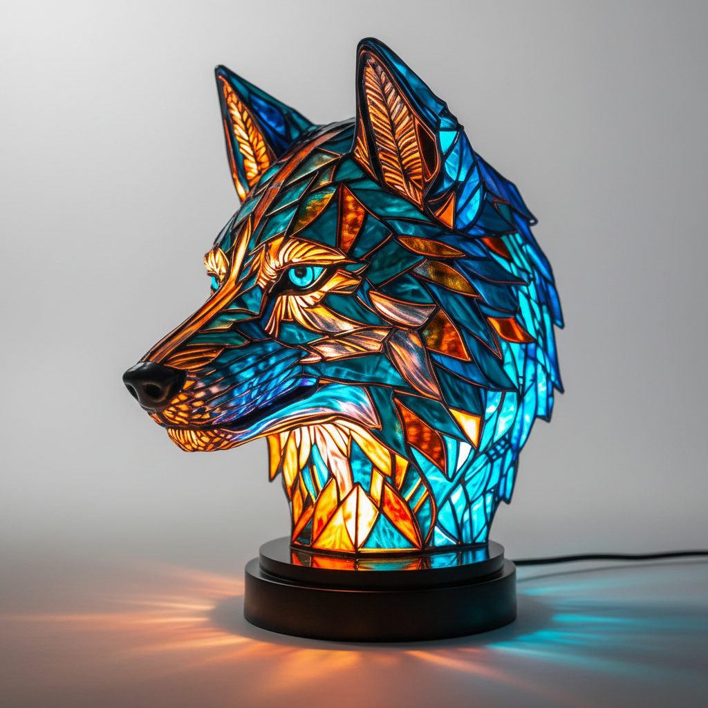 Unique artistic mosaic animal table lamp. Handcrafted design creating warm ambient lighting for any room.