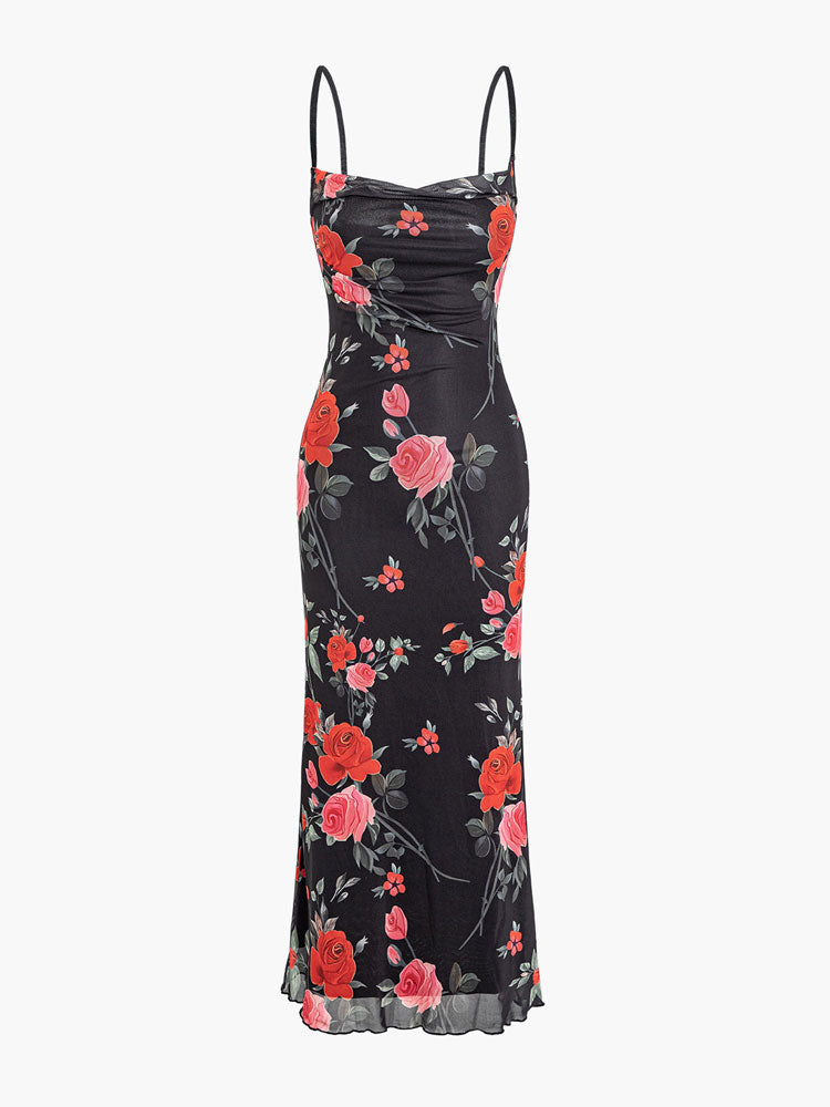 Comfortable women's floral print maxi sundress with spaghetti straps, great for summer outings.
