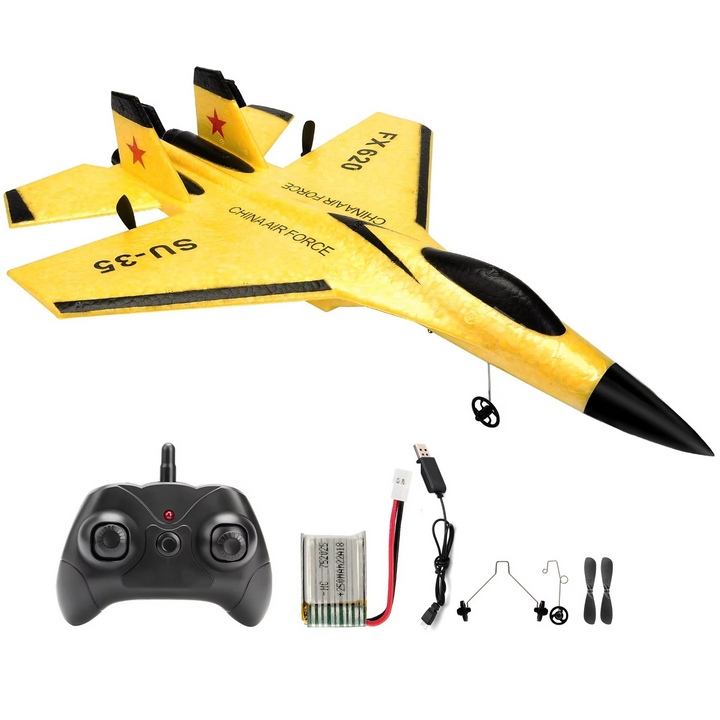 "Beginner RC SU-35 Fighter Plane with LED lights, featuring a sleek design and built for easy, stable flights."