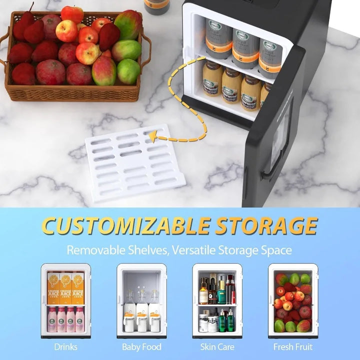 Home & office essential: 15L compact personal mini fridge & warmer. Keeps food fresh or warm. Black finish.