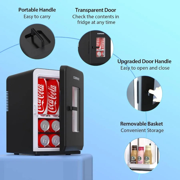Compact 15L portable cooler and food warmer. An essential black mini fridge for travel, office, or car use.