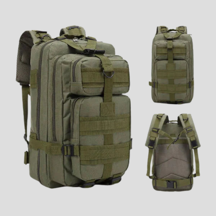 Green 20L unisex tactical survival backpack with MOLLE system, perfect for emergency prep & outdoor utility.