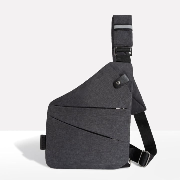 Black anti-theft sling bag, secure unisex crossbody for daily commute.