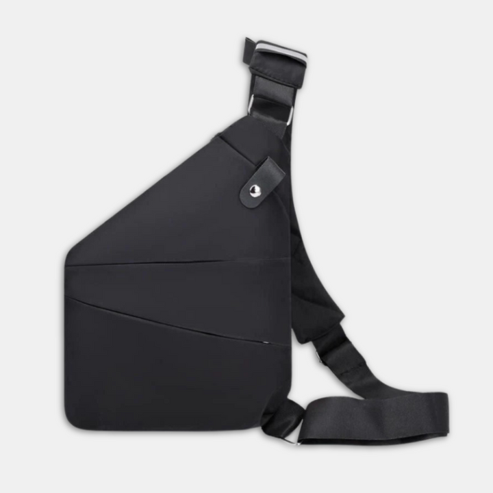 RFID-blocking chest bag, secure travel essential, anti-theft shoulder bag.