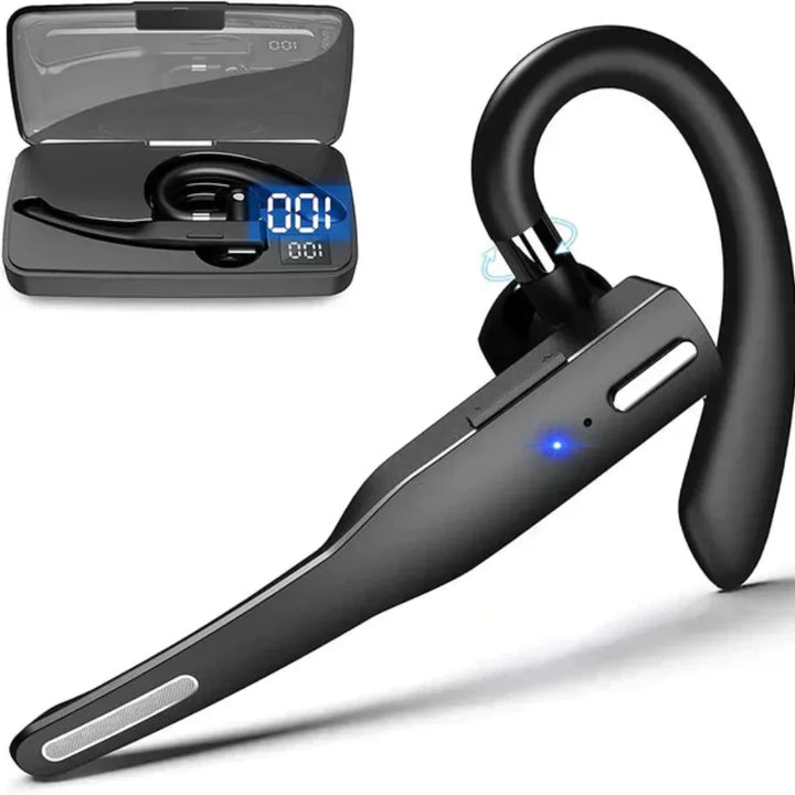 Black Bluetooth 5.1 noise cancelling headset for men with dual mics, ideal for WFH calls & clear communication.