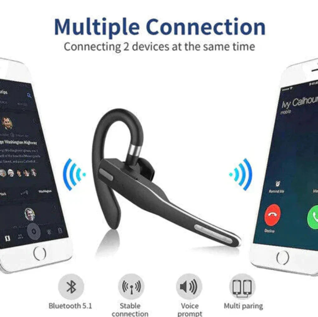 Black men's Bluetooth 5.1 headset, perfect for work-from-home clarity with dual noise cancelling mics.