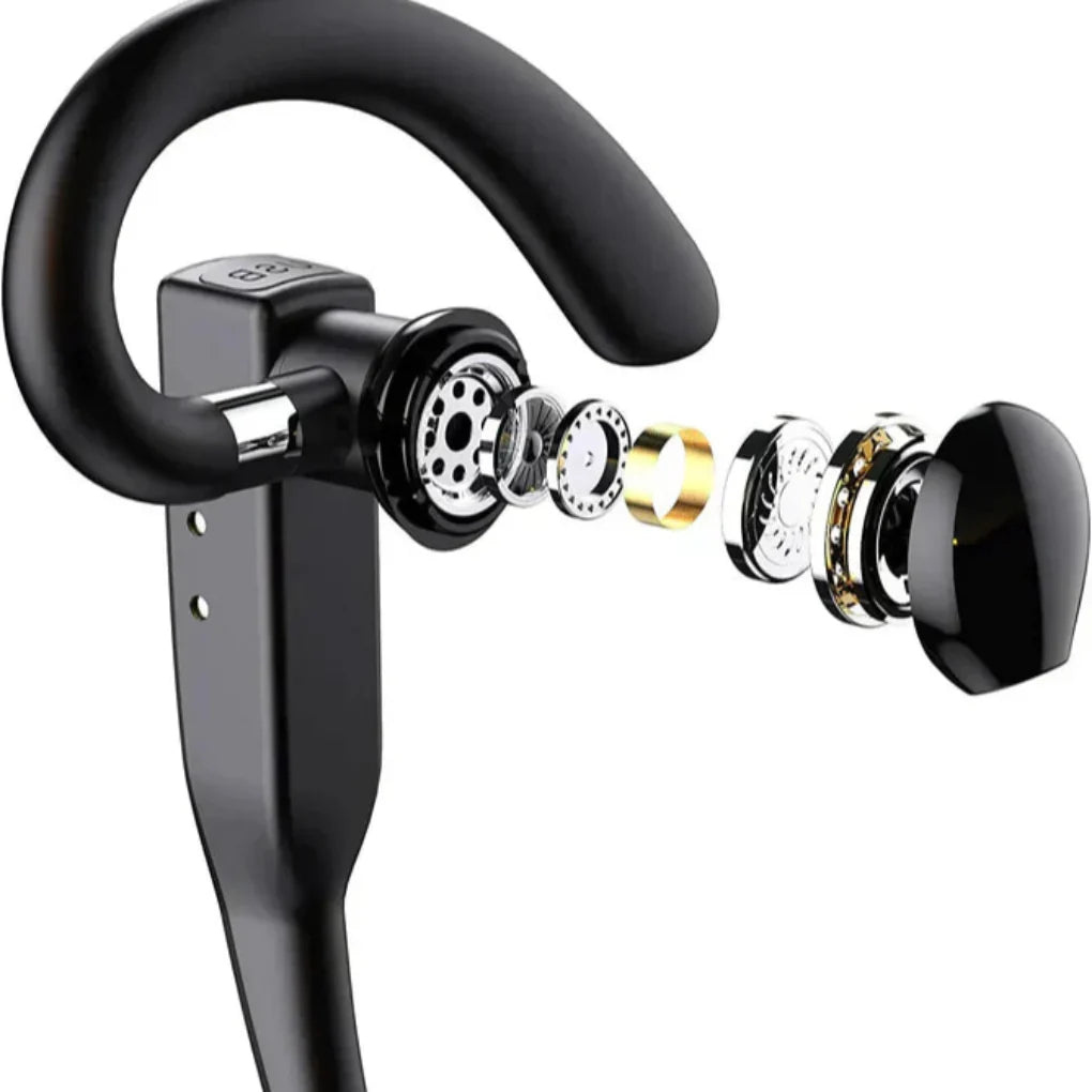 Professional men's black Bluetooth headset with noise cancelling & dual mics for seamless virtual meetings.