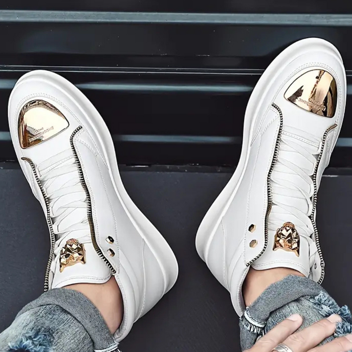 Black men's high-top sneakers with red details. Stylish urban fashion footwear, comfortable for street style.
