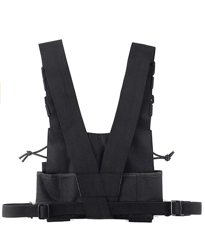 Durable black nylon tactical chest rig harness bag, a versatile accessory for urban and outdoor use