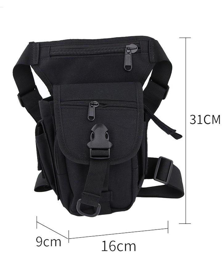 Adventure-ready unisex hip pack in black oxford cloth, close-up of zipper pulls and fabric texture, perfect for outdoor gear.