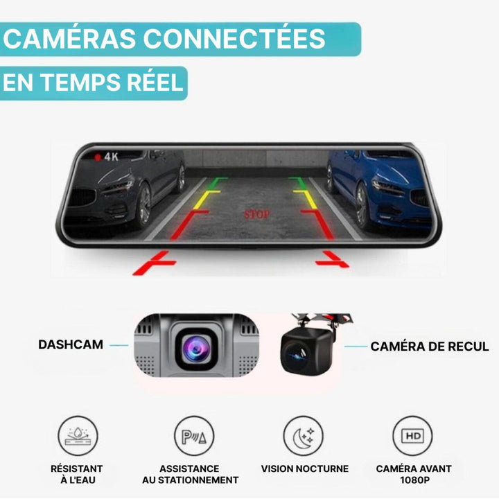 Vehicle accessory: Black smart rearview mirror dashcam, universal fit, easily clips over existing car mirror for upgrade.