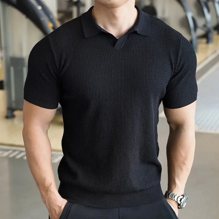White casual men's polo shirt with a stylish textured fabric & slim fit.