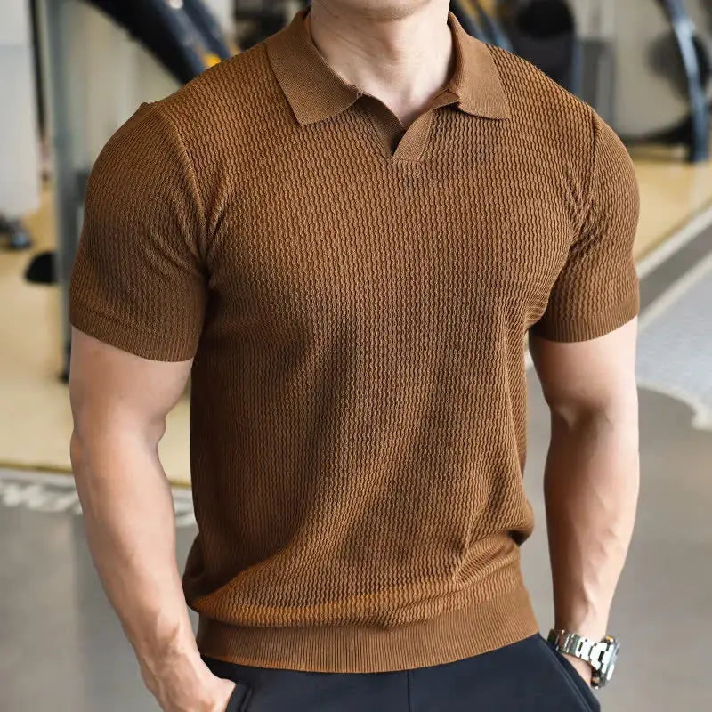 Versatile men's slim-fit short-sleeve polo shirt with unique texture for summer & office casual.