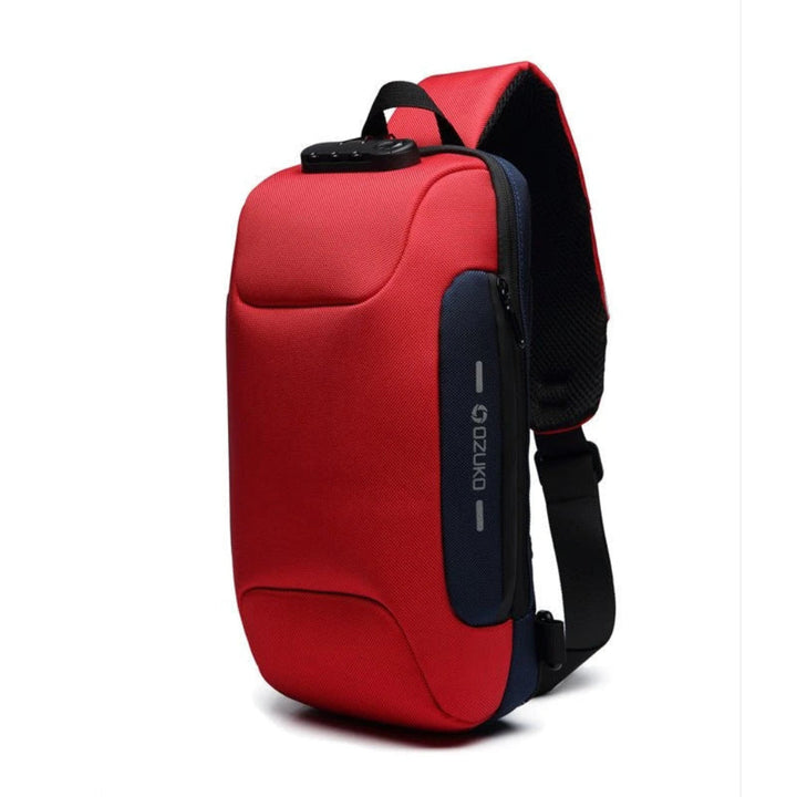 Modern anti-theft sling bag, black, with integrated USB charging & multiple compartments for secure organization.