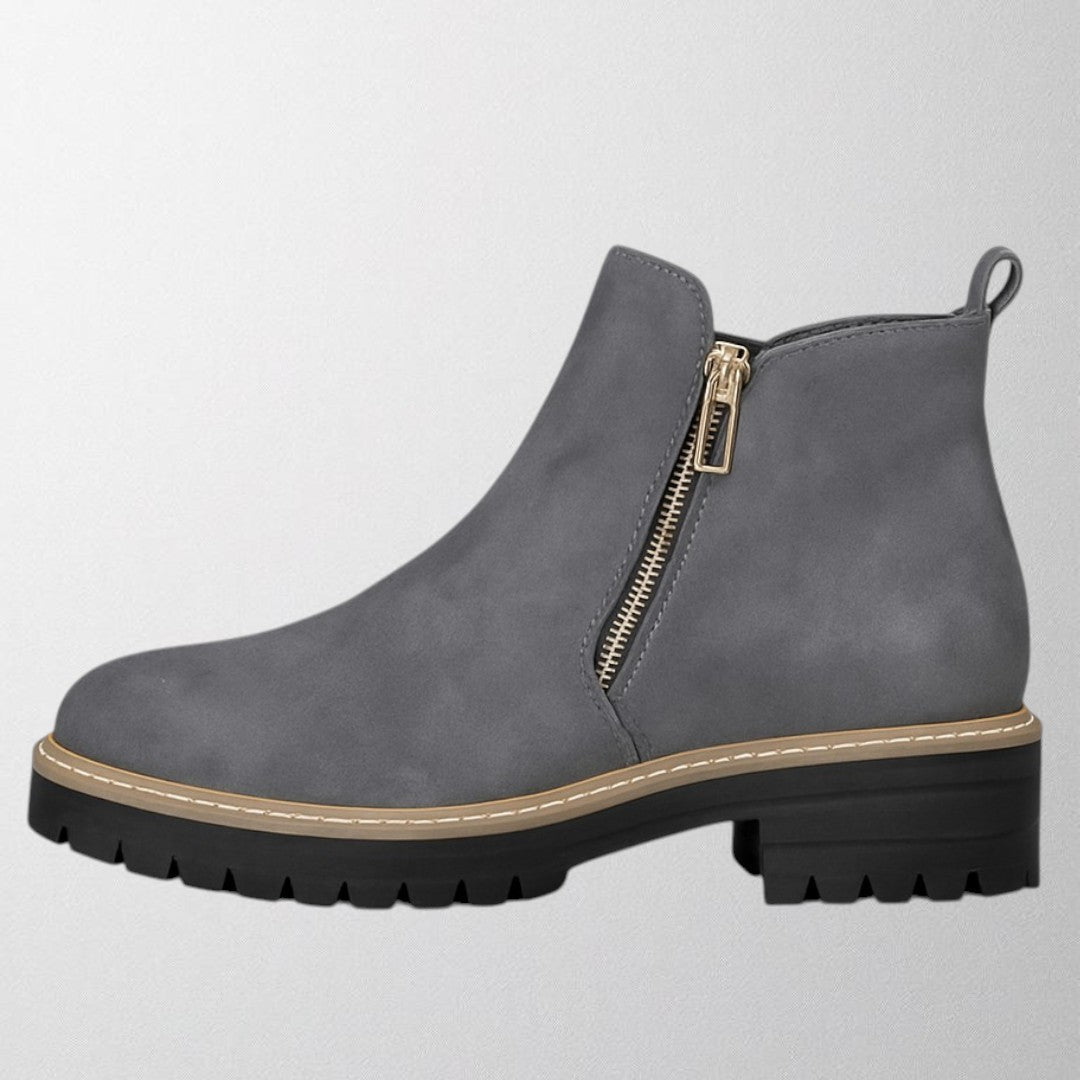 Gray versatile women's round toe side zip shoes, perfect comfortable footwear for daily wear.