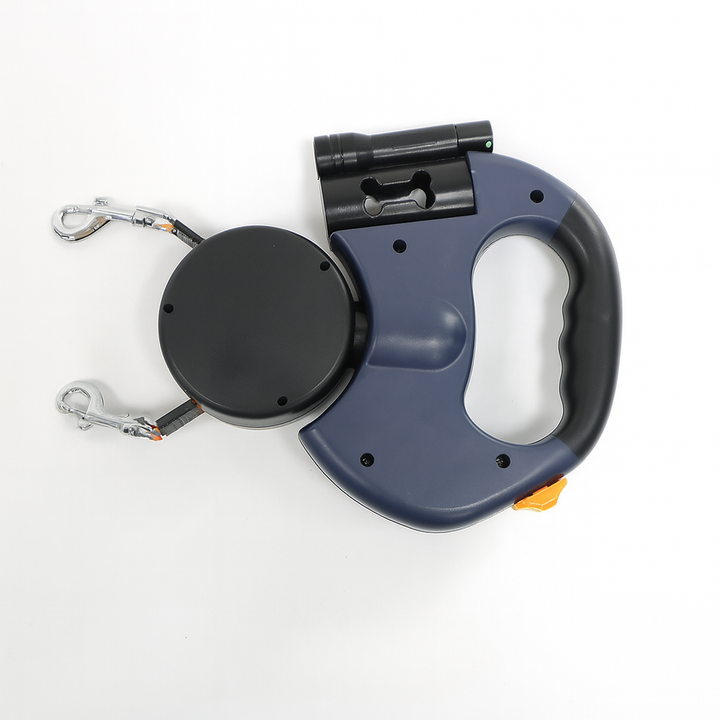 Pet safety dual retractable dog leash for walking two dogs. Tangle-free design, essential pet gear.