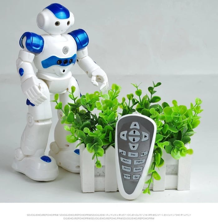 Blue smart robot toy for kids, featuring interactive gesture control & STEM learning fun.
