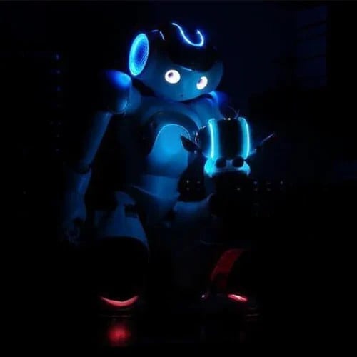 Smart robot toy on a play mat, demonstrating gesture control features for kids' entertainment.