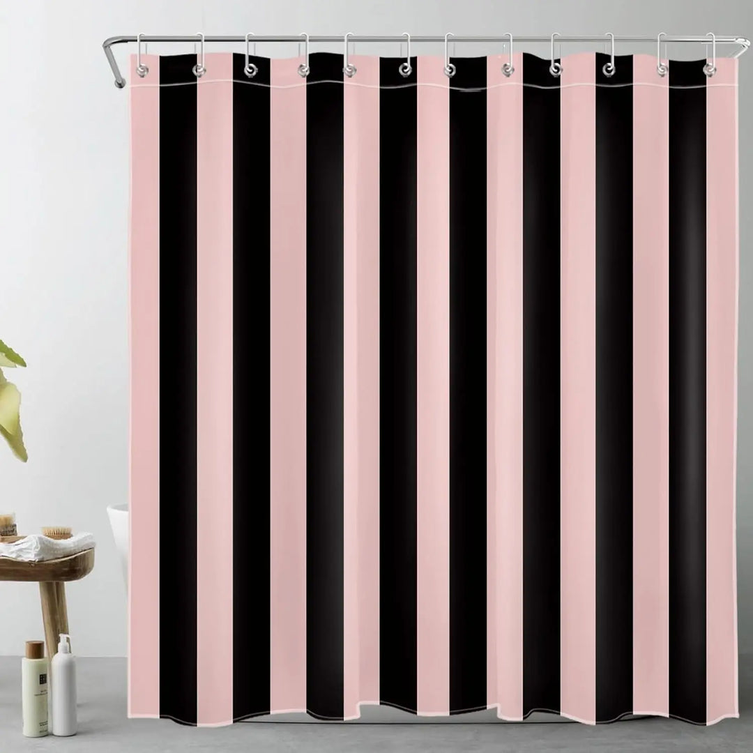 Modern boho striped shower curtain. Durable, water repellent fabric for an elegant bathroom.
