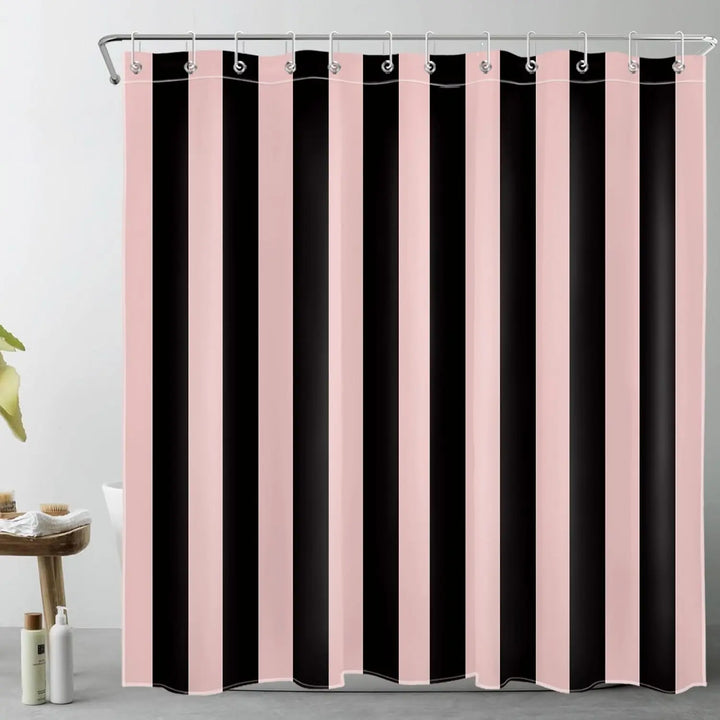 Modern boho striped shower curtain. Durable, water repellent fabric for an elegant bathroom.