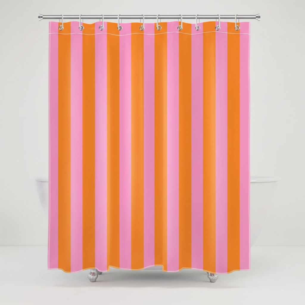 Easy-install boho striped fabric shower curtain. Quick-dry & water repellent for daily use.
