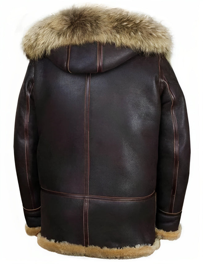 Warm brown padded hooded jacket for men. Essential winter coat, insulated for cold weather protection & style.
