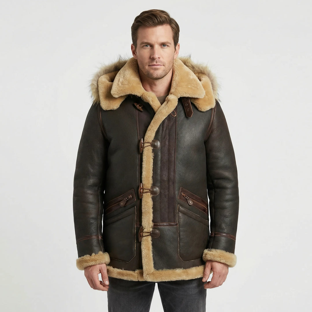 Men's tailored fit brown padded hooded jacket. Stylish & warm outerwear, perfect for winter's cold weather.