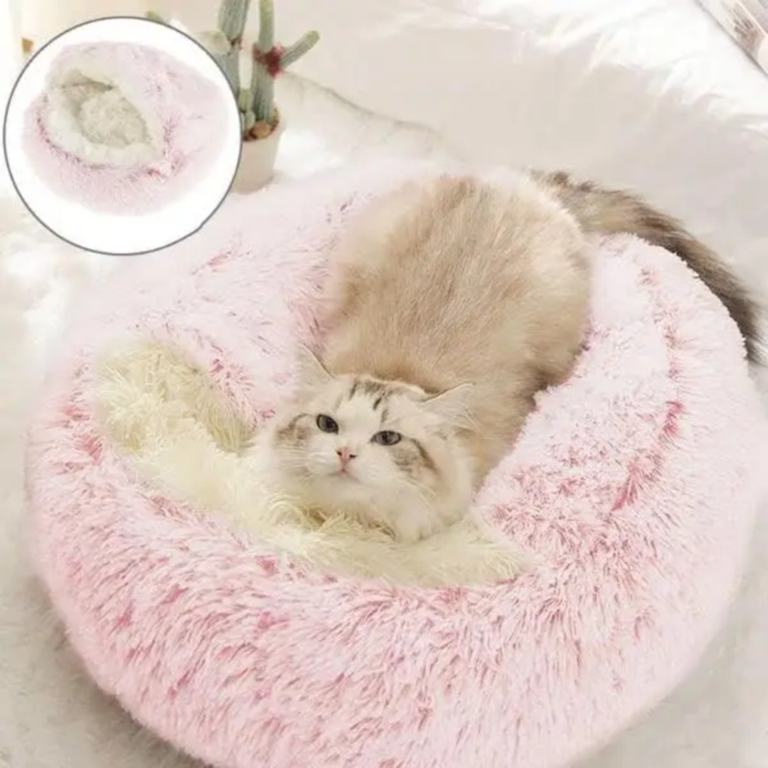 Washable Calming Pet Bed with cozy cave design. Offers secure comfort & anxiety relief for dogs' deep sleep.