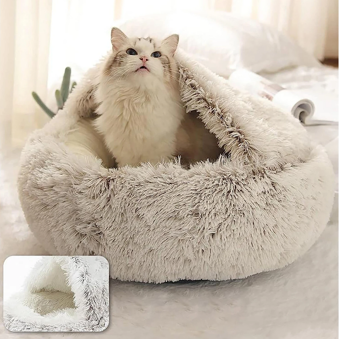 Plush Orthopedic Dog Bed for deep relaxation. Calming cave design provides ultimate pet comfort & support.
