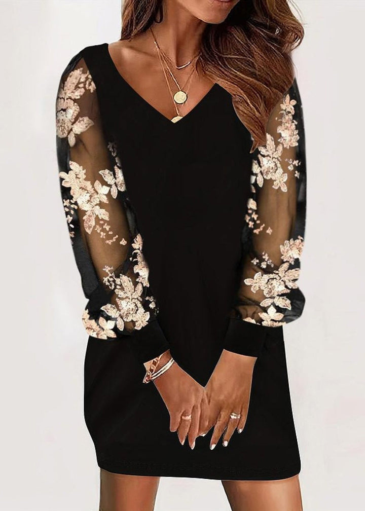 Versatile women's V-neck bodycon mini dress. Perfect elegant short party dress or chic cocktail attire for evening occasions.