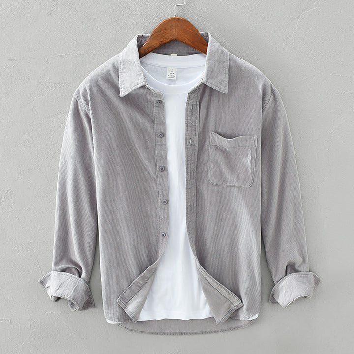Modern men's button-up long sleeve shirt, versatile for casual fashion, everyday wear & layering.