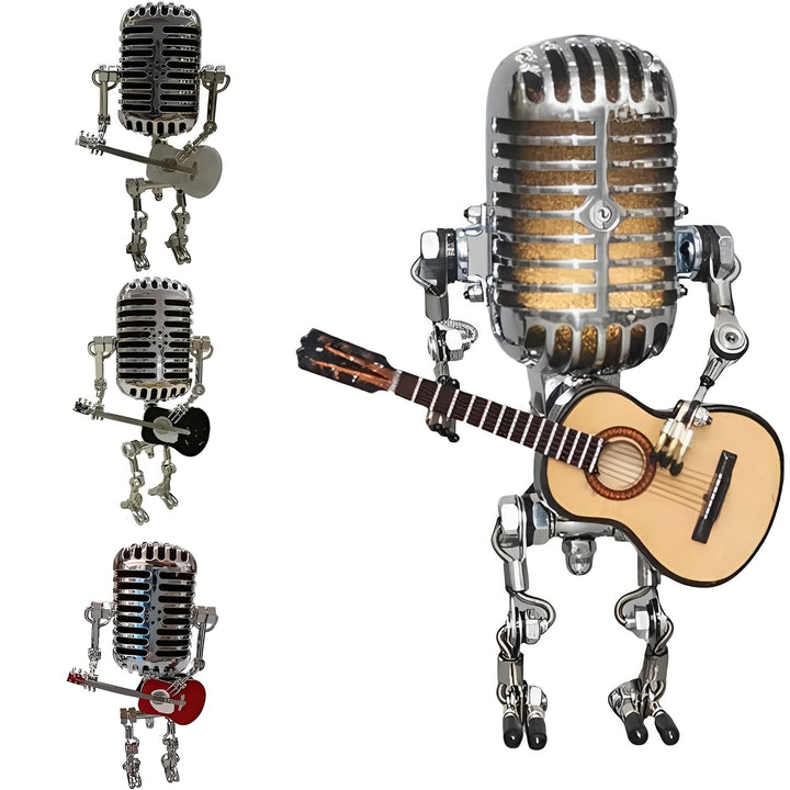 Unique retro robot desk lamp with adjustable LED light, a novelty tabletop accent for modern industrial decor.