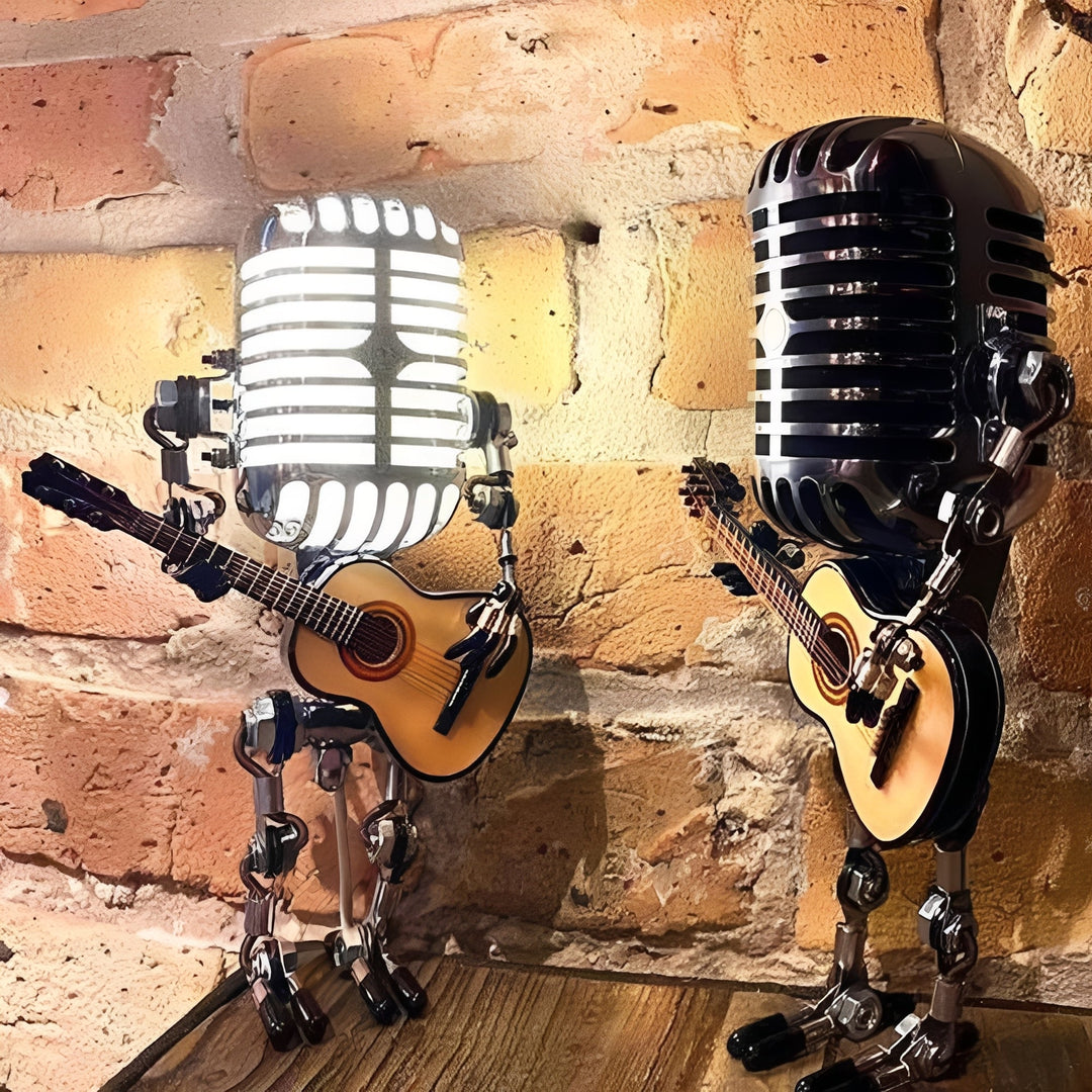 Charming robot desk lamp, an industrial LED accent light. Ideal for home decor, tabletop lighting & unique style.