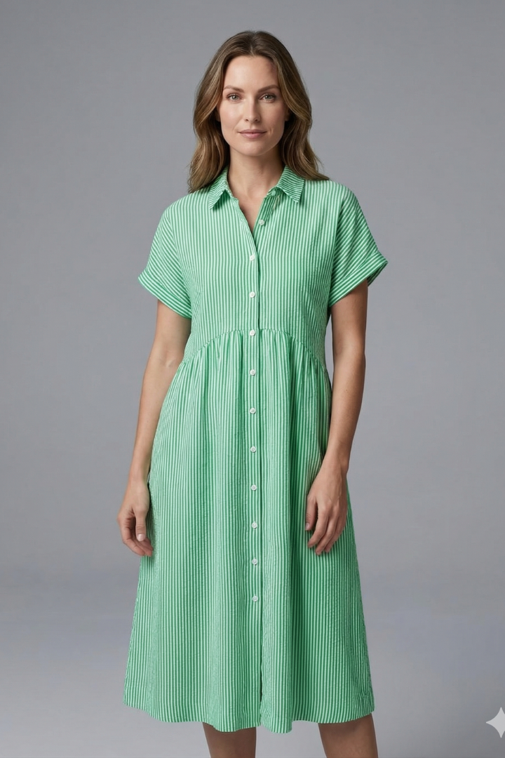 Women's versatile midi dress, button-front and collared. Perfect for both casual & formal spring outfits.