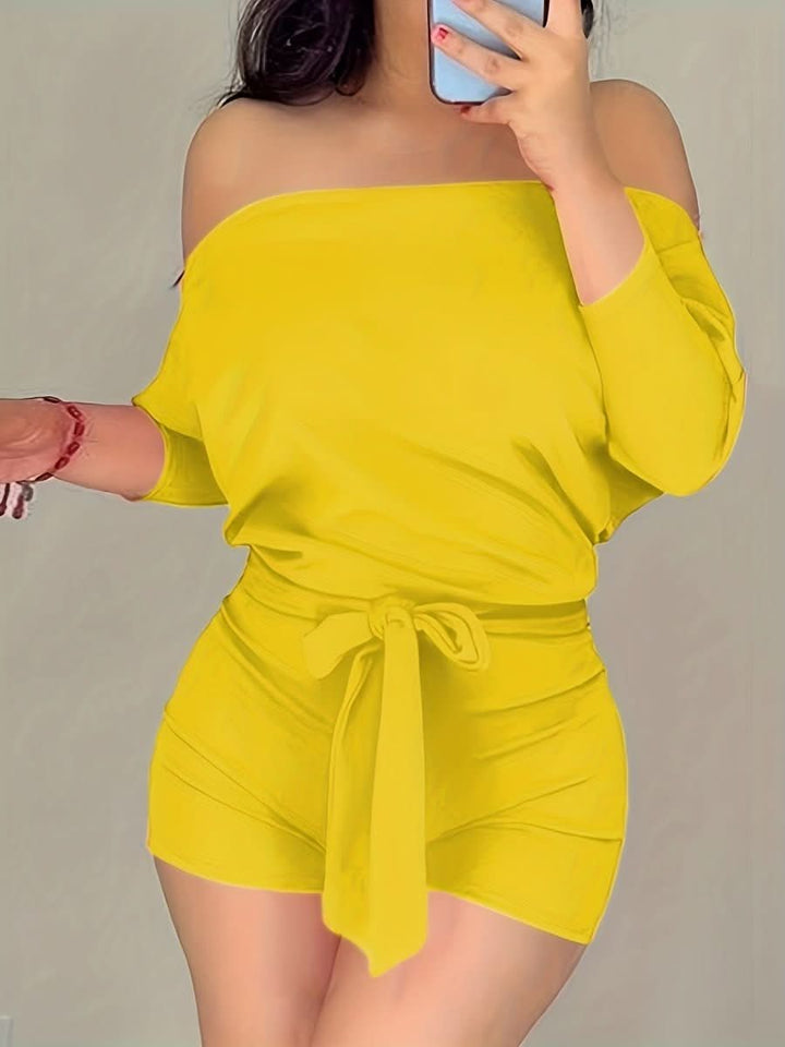 Flattering women's batwing jumpsuit shorts, ideal for casual outings, summer vacations & resort chic.