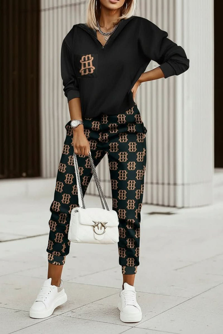 Chic women's casual tracksuit set in a stylish color, perfect for athleisure wear & comfortable everyday fashion.