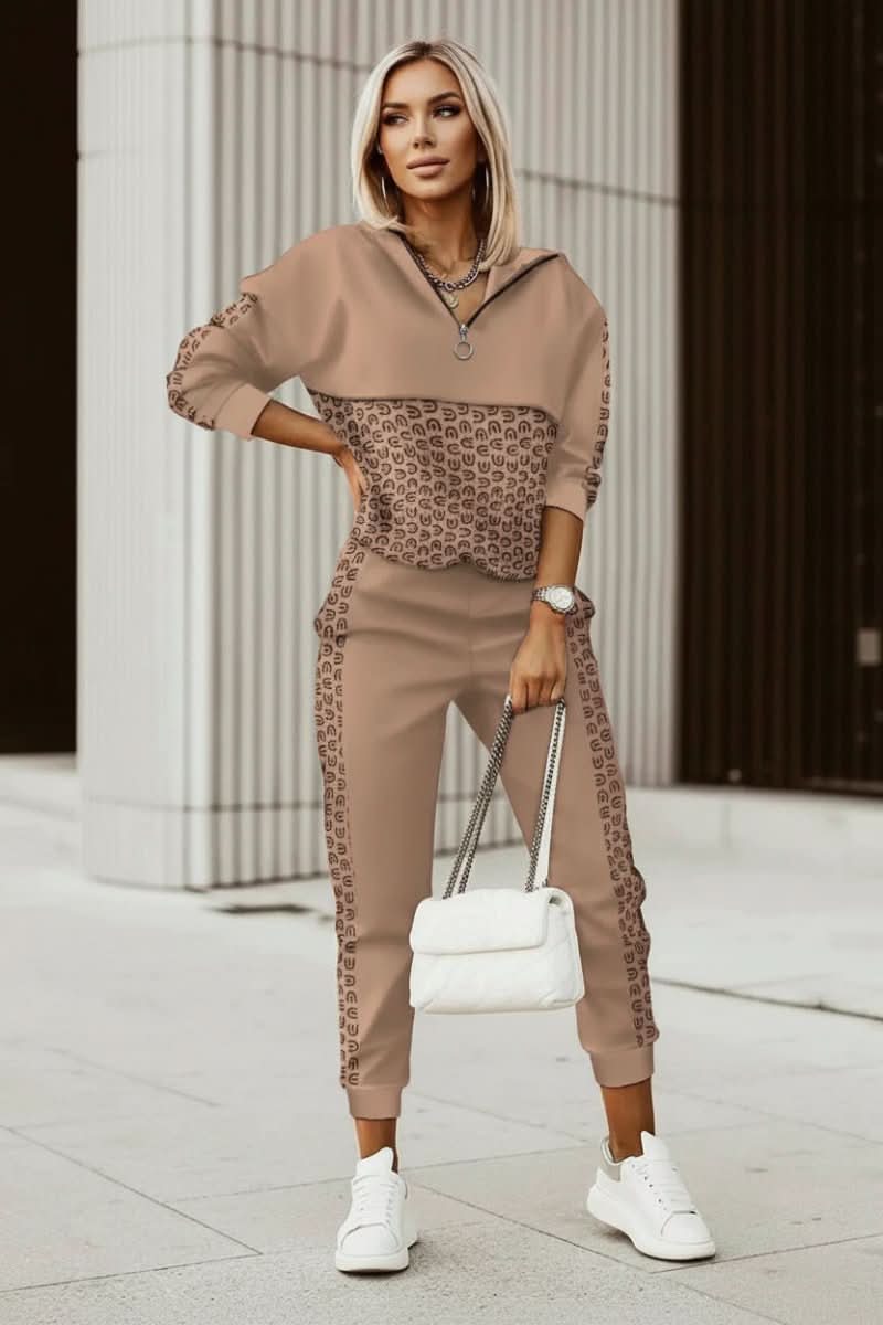 Vibrant colored women's chic tracksuit set, a versatile two-piece athleisure outfit for comfortable everyday style.