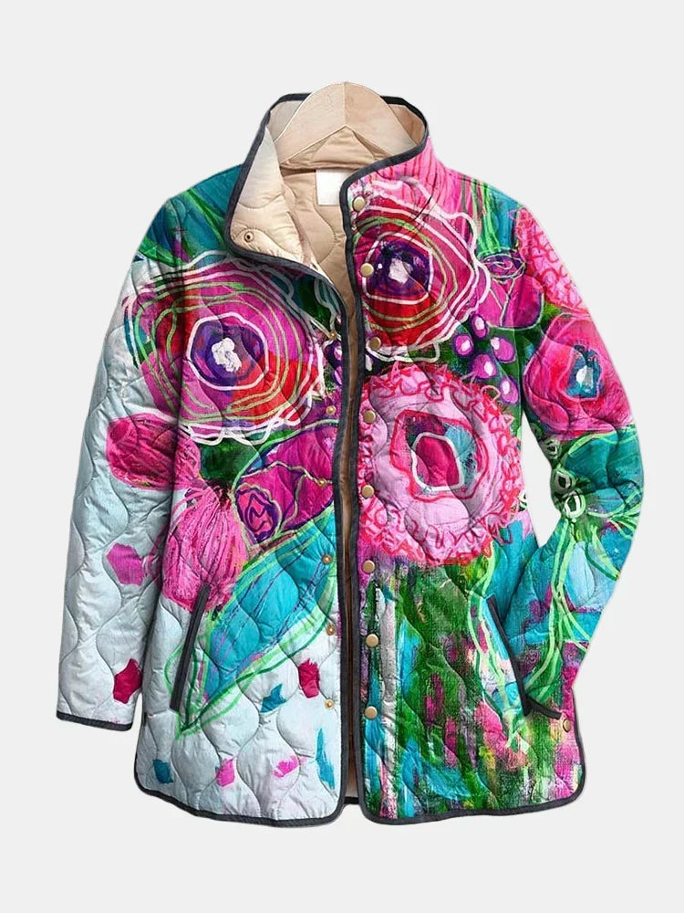Chic women's floral print everyday jacket, lightweight for spring/fall, multicolor, versatile outerwear.