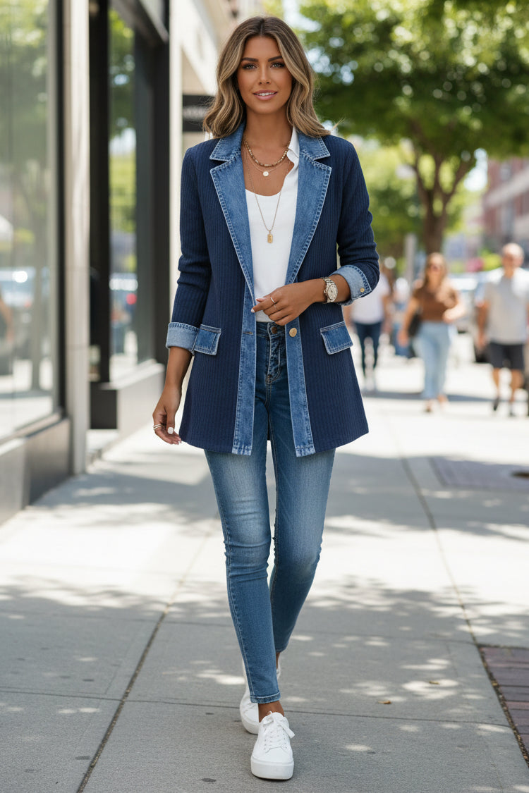 Women's chic hybrid jacket, a stylish and comfortable layering piece for modern women's fashion.