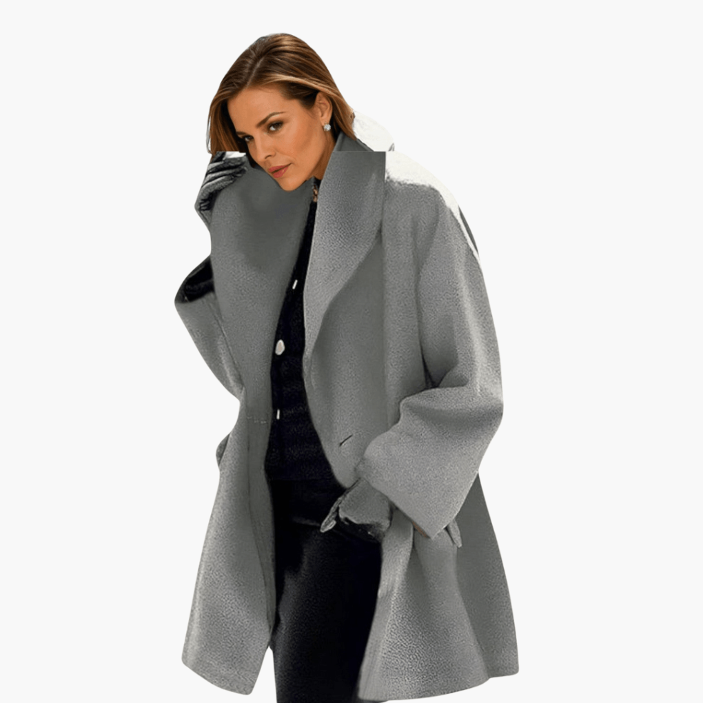 Sophisticated women's long-sleeve jacket with a wide collar. Modern design for elegant casual & office wear.