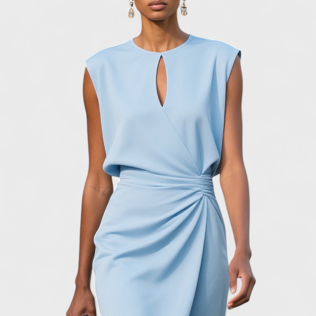 Versatile women's keyhole cocktail midi dress, a chic bodycon perfect for formal events, parties, or as a guest dress.