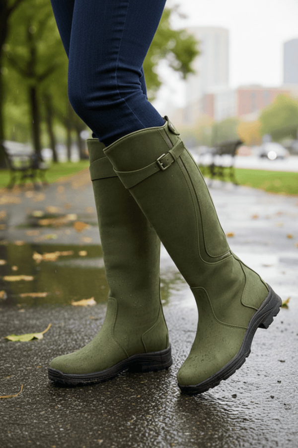Chic women's knee-high boots with stable sole for comfortable city wear. Perfect for urban fashion.