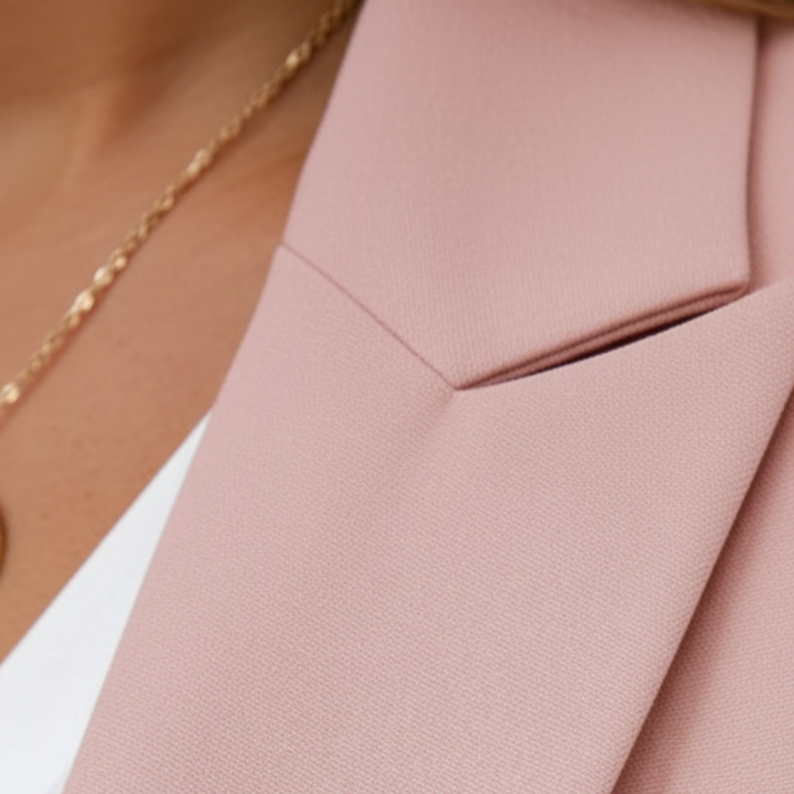 Stylish women's open front blazer with chic ruched sleeves, paired with comfortable jogger pants.