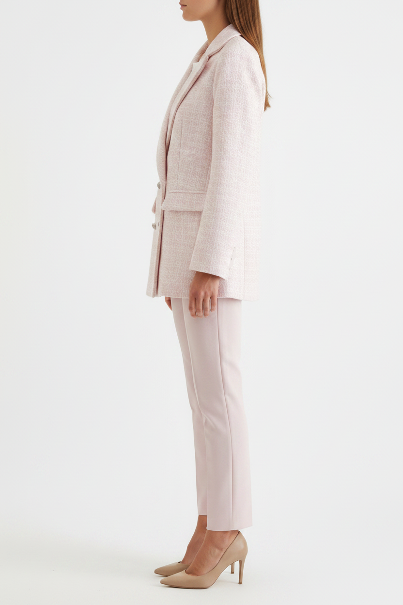 Stylish women's pink blazer, a chic tailored jacket for an elegant look, ideal for business or smart casual.