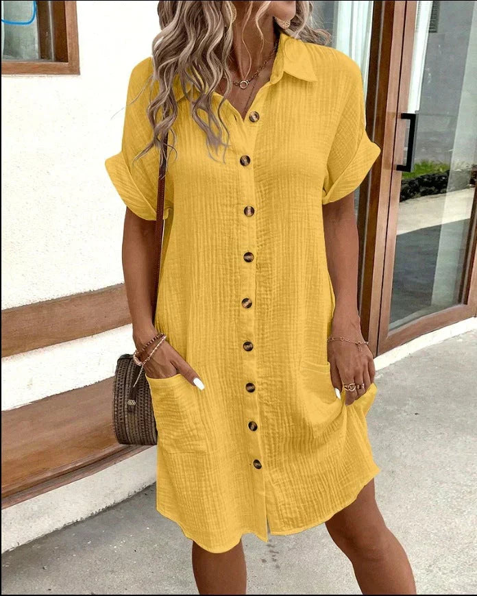 Relaxed fit women's summer polo dress, comfortable short sleeve design with a chic collar for daily casual wear.