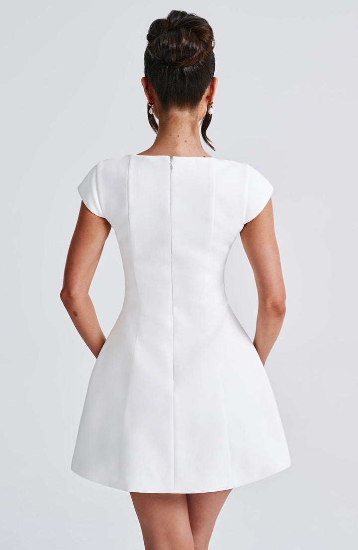 Elegant women's tailored mini dress. A chic, modern sleeveless party dress for versatile styling.