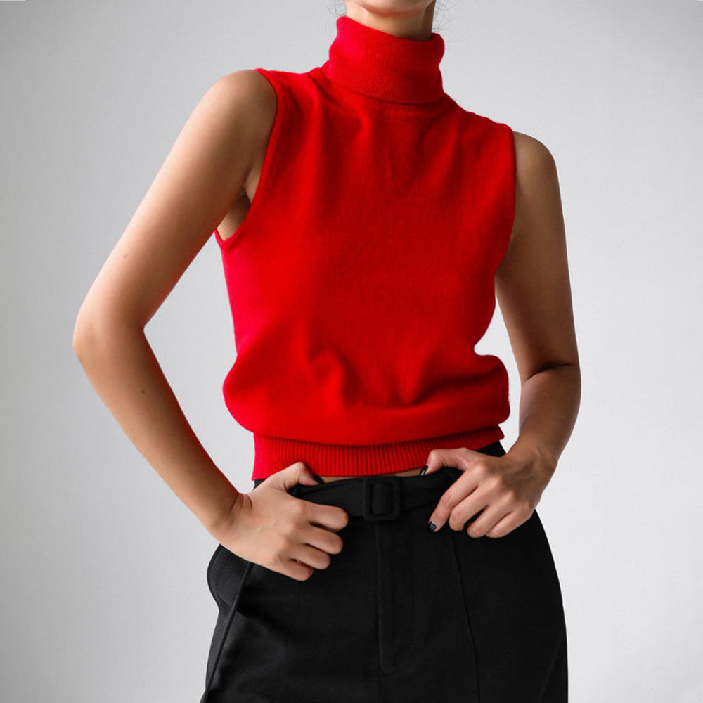 Versatile slim fit women's sleeveless mock neck top, perfect for summer fashion & layering.